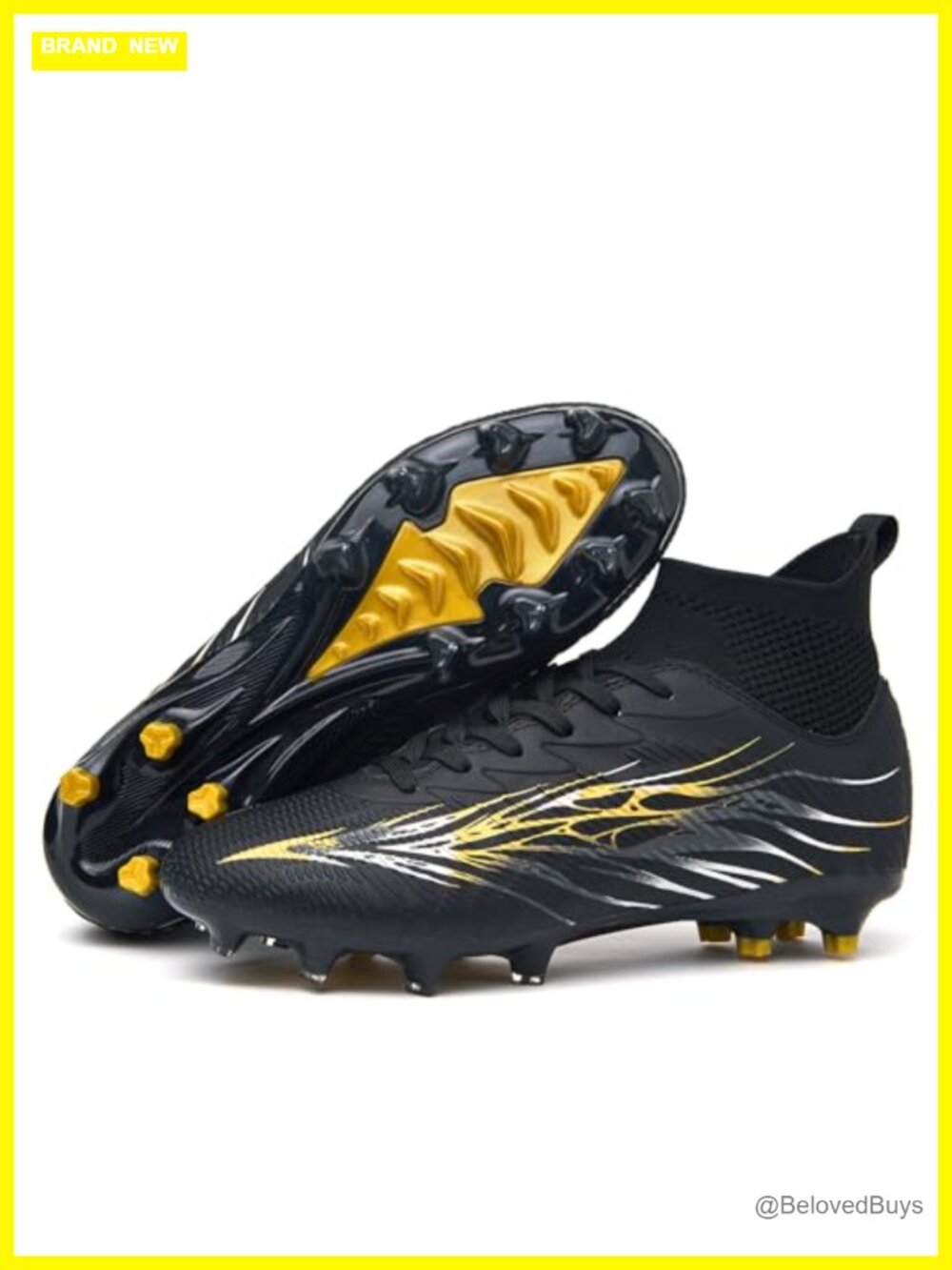 Unisex High Top Lace Up Soccer Cleats Turf Football Shoes Athletic